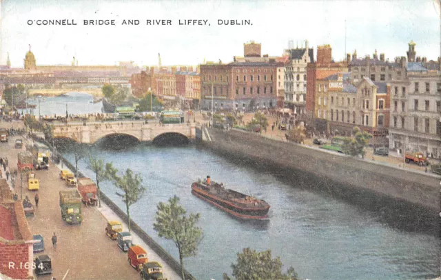uk198 oconnell bridge and river liffey dublin ireland car ship bus auto double