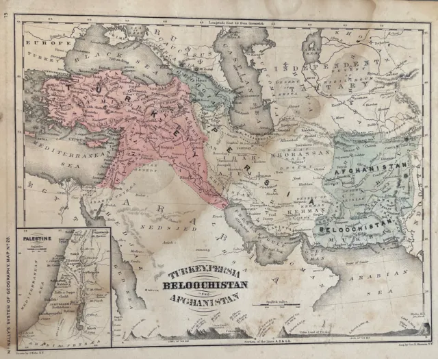 1857 Original Antique Hand Colored Map Turkey Persia Afghanistan Beloochistan