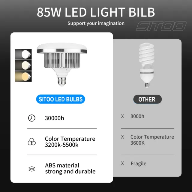 2x LED Softbox Lighting Photography Studio Dimmable 85W Soft Box Light Stand Kit 3