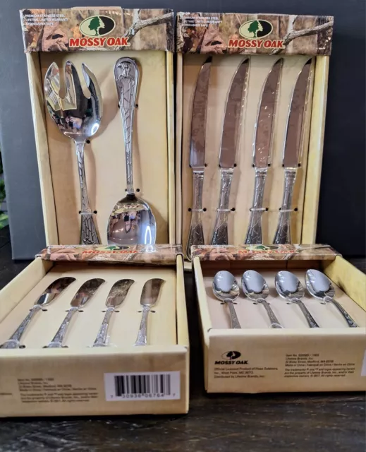 NIB Mossy Oak 4 Pc Steak Knives/Demitasse Spoons/Spreaders And 2 Pc Serving Set