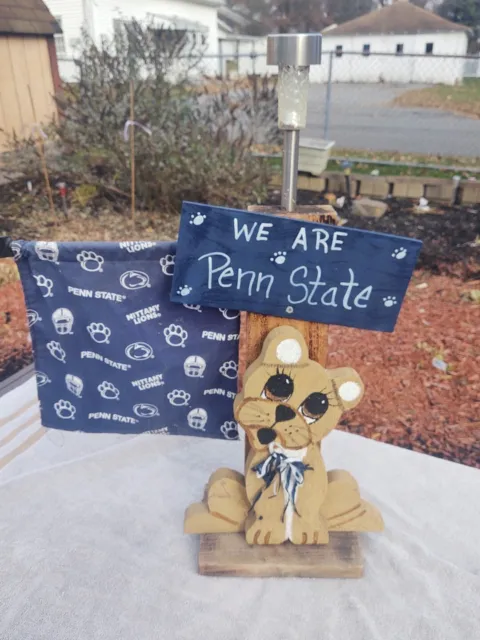 Handmade Penn State Outdoor Flag, Porch Stand & Solar Light ( Gently Used)