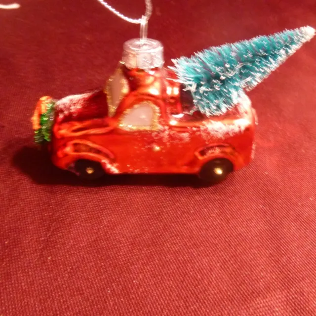 Christmas Tree Ornament - Red TRUCK bringing home the tree - EUC