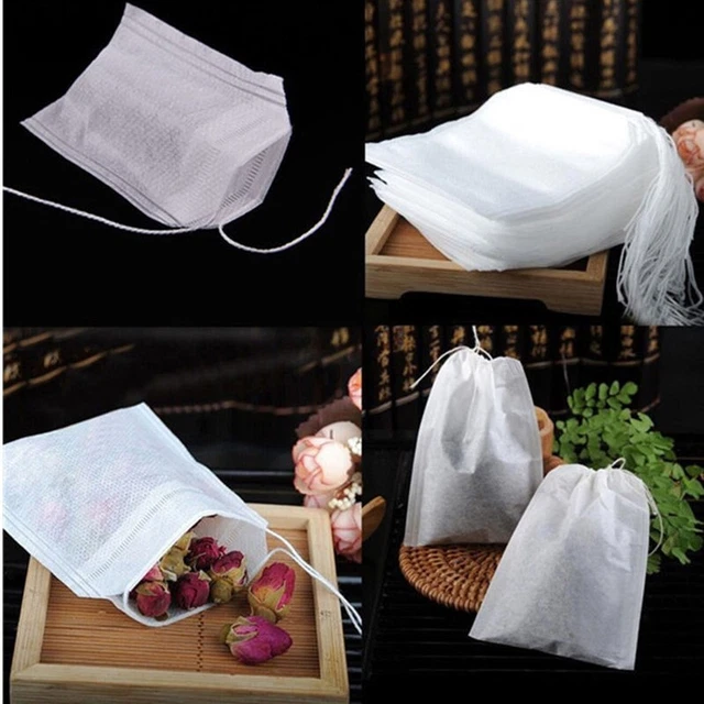Juego de 100 bolsas de té con cordón reutilizables ideales para empacar hierbas y especias