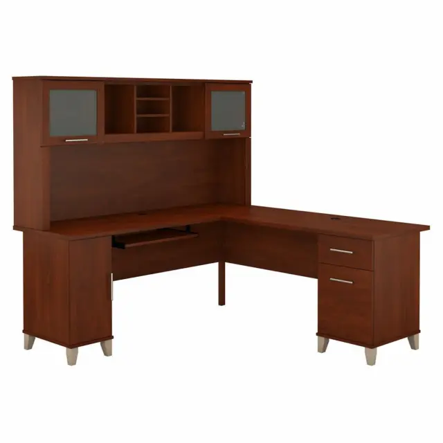 Bush Furniture Somerset 72W L Shaped Desk with Hutch Hansen Cherry