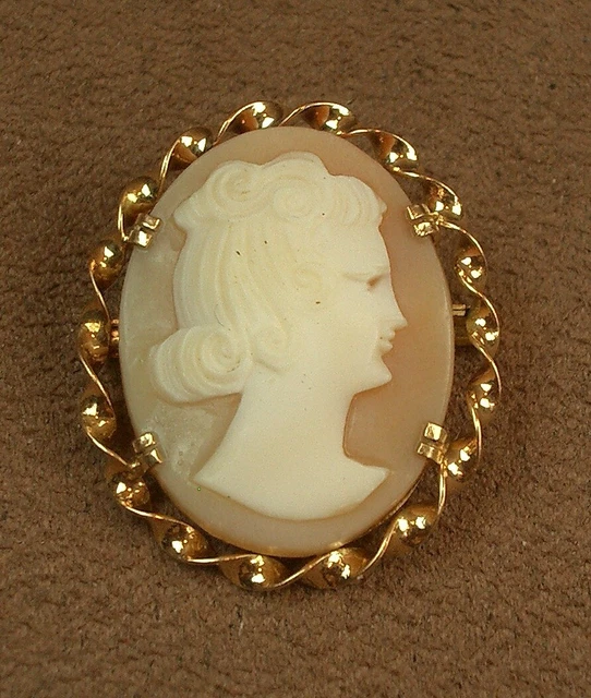 BELLE BROCHE ANCIENNE En Or 18K Camée Coquillage Profil De Femme EUR