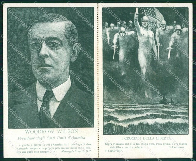 President Woodrow Wilson USA D'Annunzio TEAR doppia postcard cartolina QT5966