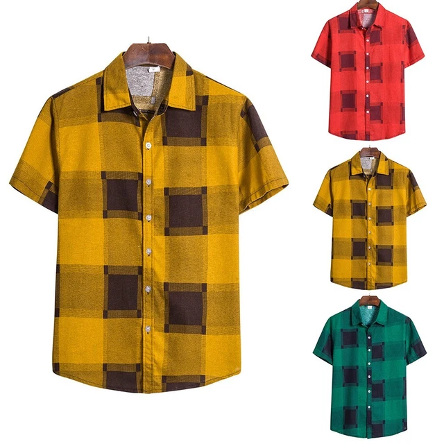 Alto Qualità T-Shirt Top Bavero M-2XL Plaid Stampato Maniche Corte
