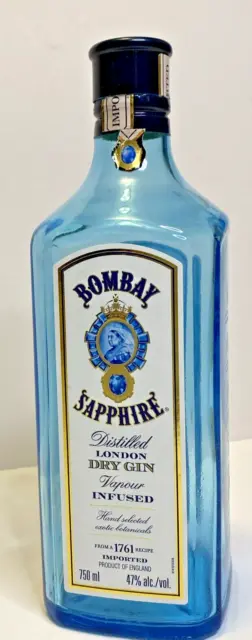 Bombay Sapphire Gin 750 ML Empty Blue Glass Bottle Arts Crafts Decor Collect