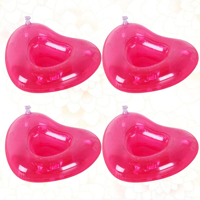 4 PIEZAS Portadores de Cerveza de Agua PVC Inflables Rosa Forma de Corazón Taza Alfombrillas Flotantes Bandeja de Cerveza