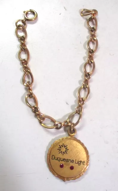 Pittsburgh Duquesne Utility Light 10K & 12K GF Medallion Charm Bracelet Vtg 1970