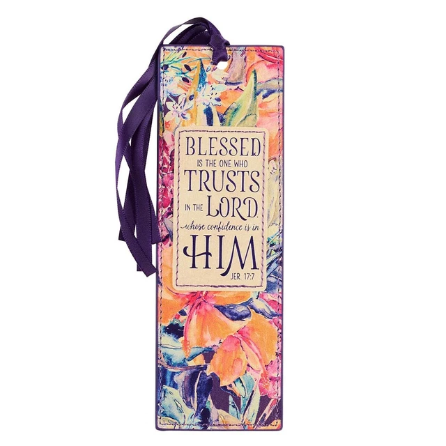 Multicolor Purple Faux Leather Scripture Bookmark: Blessed is the One - Jer.17:7