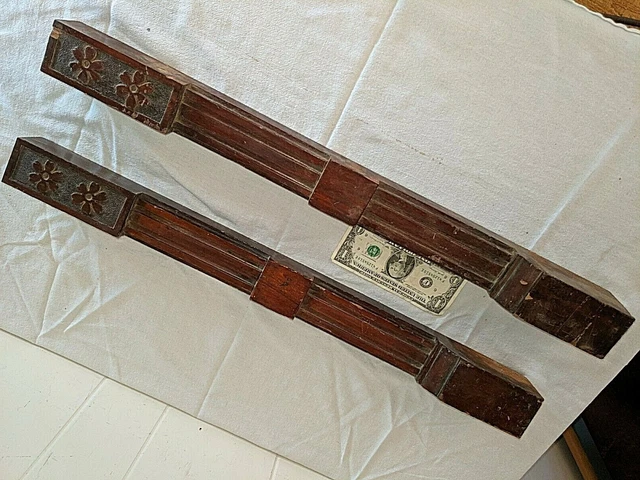 Pr 26" Square Reeded Decorated Columns Architectural Salvage Carved Wood