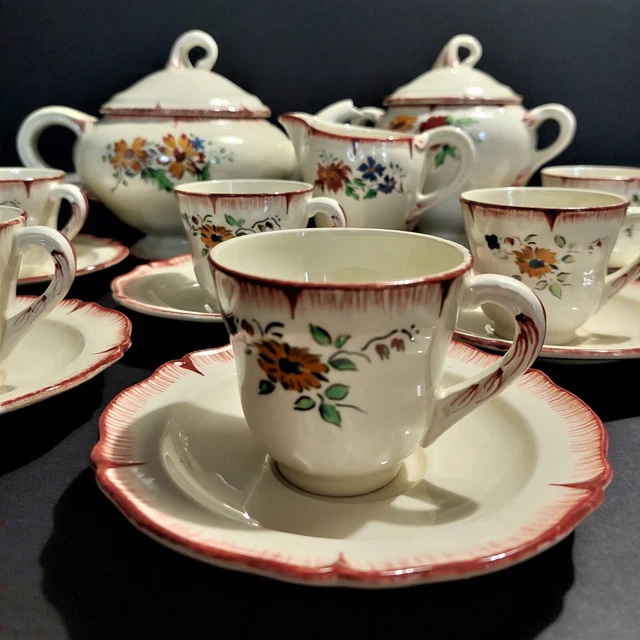 Servizio Da Tè Caffè Porcellana Sei Tazze Creil Modello Recamier