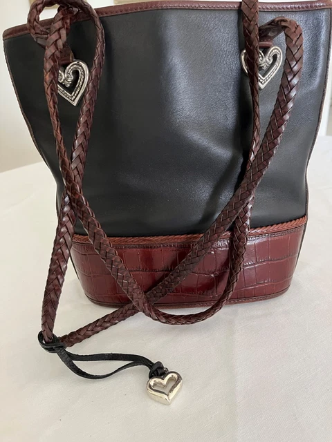 Vintage Brighton Leather Purse Bucket Shoulder Bag Embossed Croc