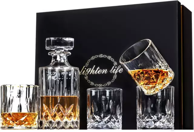 5 Piece Whiskey Decanter Sets,Non-Lead Whiskey Decanter with 4 Glasses in Gift B