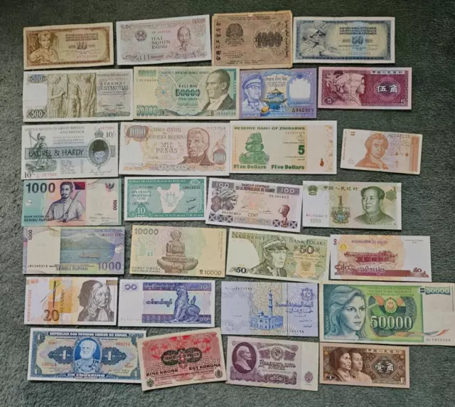50 Banknotes from around the World, Majority are Uncirculated, {L158}