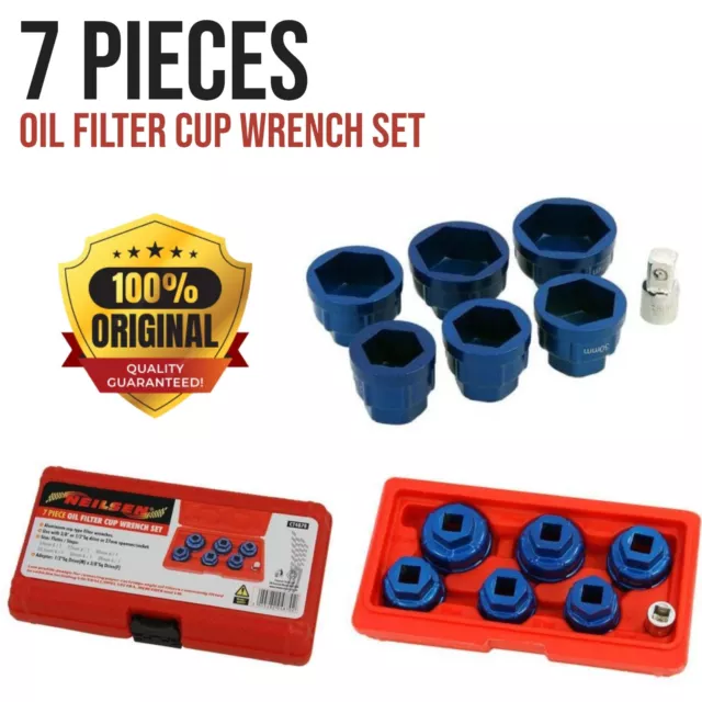 7Pc Oil Filter Low Profile Cup Wrench Remove Socket Set 1/2 & 3/8" drive Neilsen