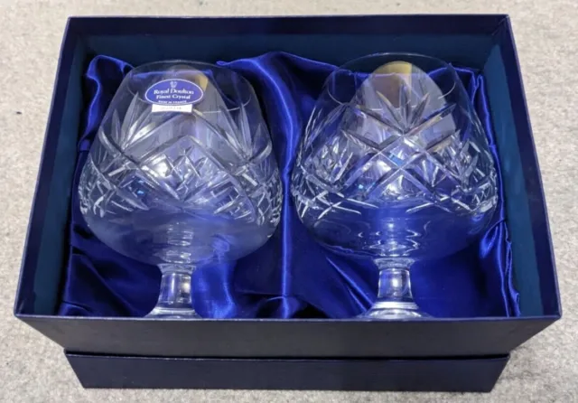 A Pair of Royal Doulton Juliette Cut Crystal Brandy/Cognac Glasses (BNIB)