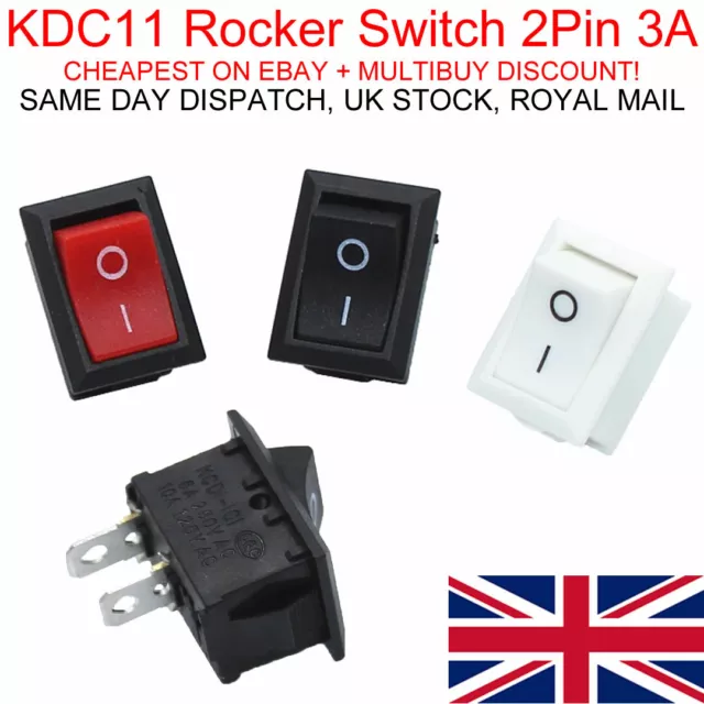 2 Position Rectangular Rocker Switch 2 Pin 250V 3A KCD11 ON OFF