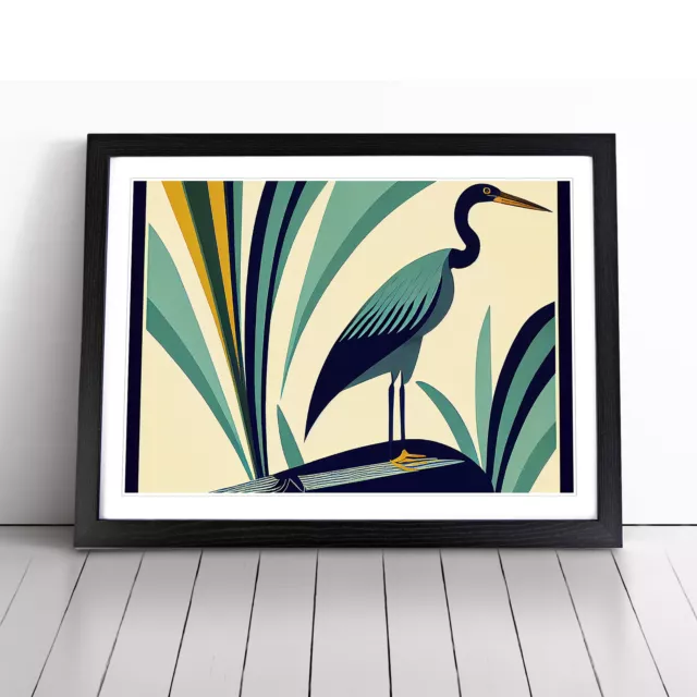 Heron Bird Art Deco Abstract Wall Art Print Framed Canvas Picture Poster Decor