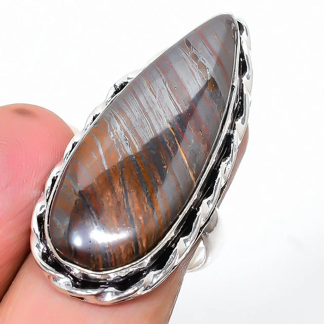Iron Tiger Eye Gemstone Handmade 925 Sterling Silver Jewelry Ring Size 8 K883