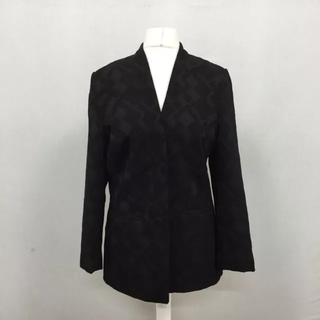 M&S Blazer Jacket Womens Uk 14 Black Aztec Pattern Open