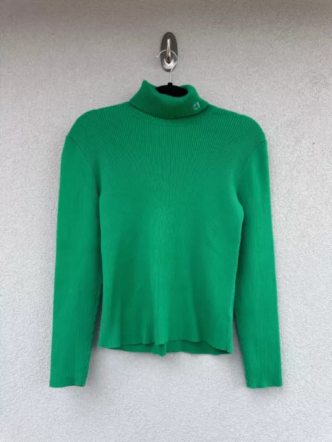 Lauren Ralph Lauren Womens Petite M Green Ribbed Turtleneck Sweater Long Sleeve