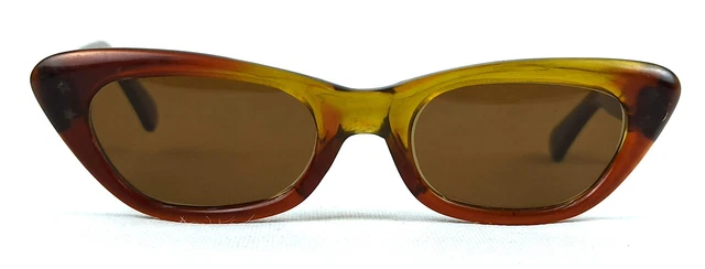 Nos Vintage Cat Eye Sunglasses Baruffaldi Brown Meduim Two Stars Ladies Unused