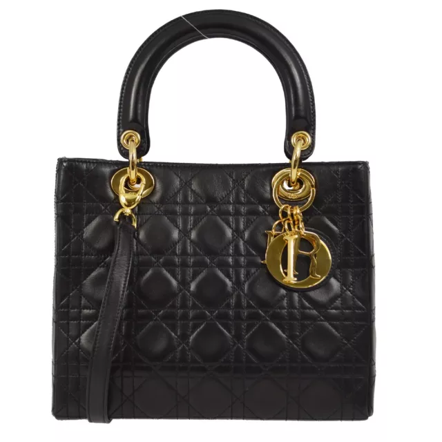 Christian Dior Black Lambskin Lady Dior Cannage 2way Handbag CA0937 171903