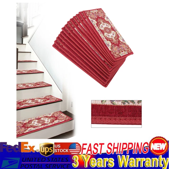 13 Pieces Non-Slip Washable Stair Treads Carpet Rectangular Floral Pattern Mats