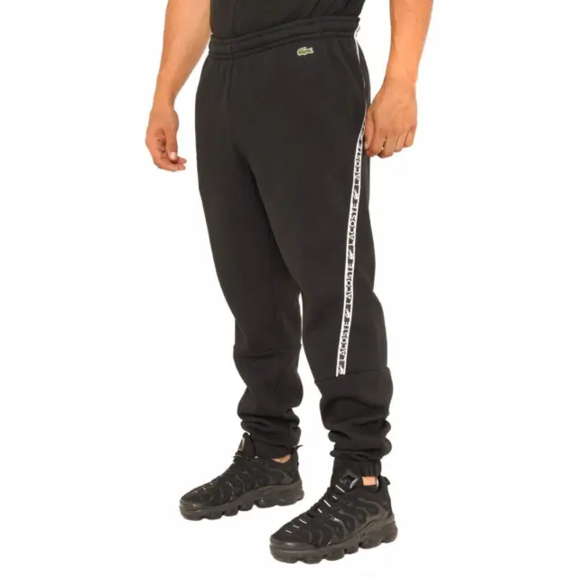 Lacoste Mens Taped Leg Logo Fleece Joggers (Black)