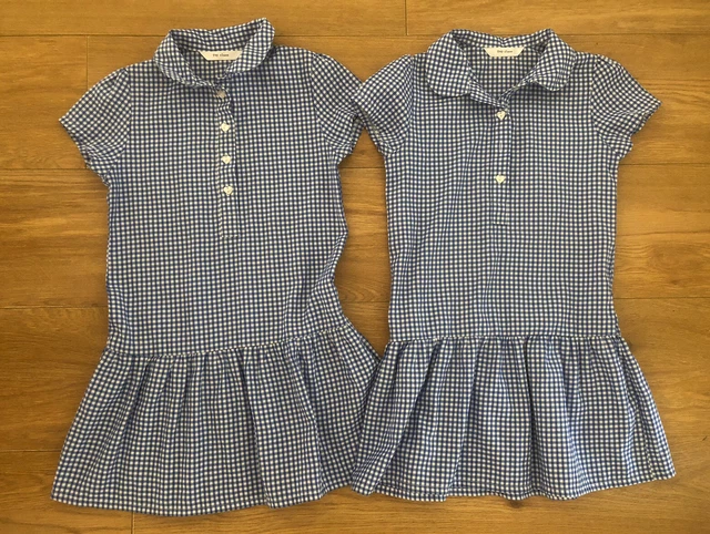 2 abiti da gingham blu scuola età 5-6 nuovi senza etichette mai indossati