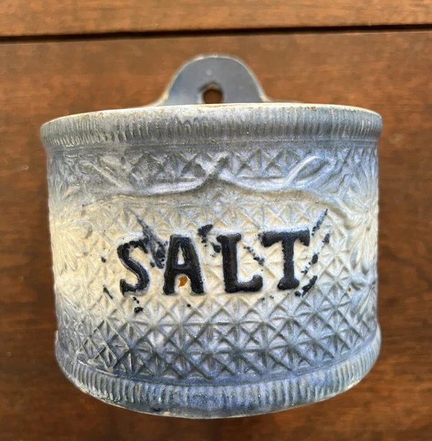 Large Antique Blue Stoneware Salt Crock - Late 19th/Early 20th Century - 6" x 6"