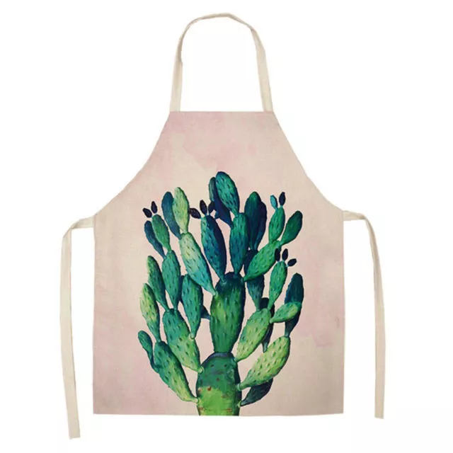 Kitchen Bib Waist Tie All Matched Women Cactus Printed Cooking Apron Washable