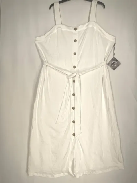 Ava & Viv Sundress Dress Womens Plus Size 4X Button Front Textured Stretch White