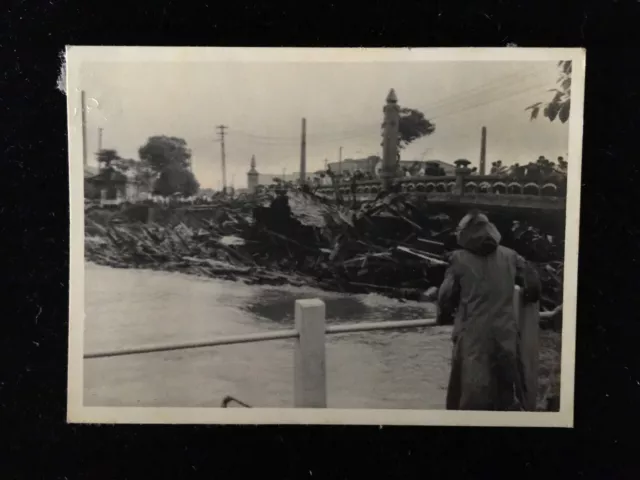 #6377 Japanese Vintage Photo 1940s / landscape bridge disaster scars