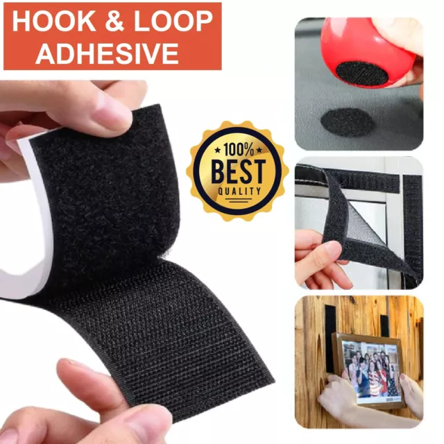 Self Adhesive HOOK and LOOP Fastener Tape Sticky Back Black or White Fastening