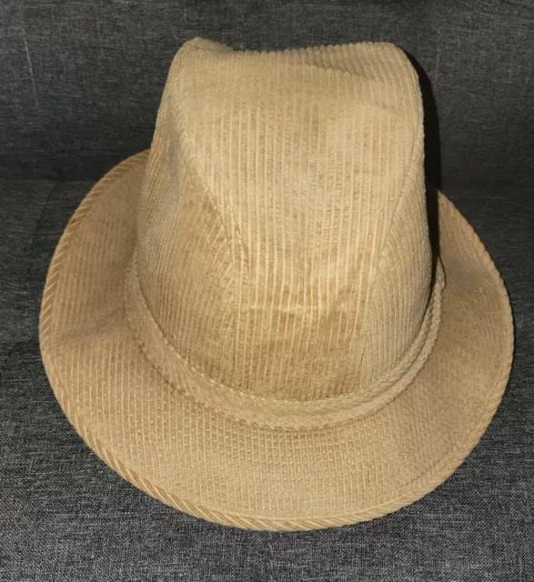 Vtg.  Mens Beige Corduroy United Hatters Cap Millinery Fedora Hat Made USA Sz L