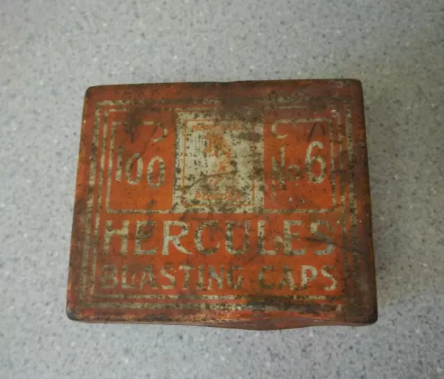 Hercules No. 6 Blasting Caps Tin 2 piece square shaped Empty tin