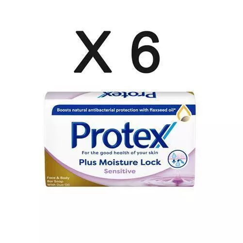 Protex Sensitive Soap Bar Antibacterial Soap Plus Moisture Lock 6 x 90g