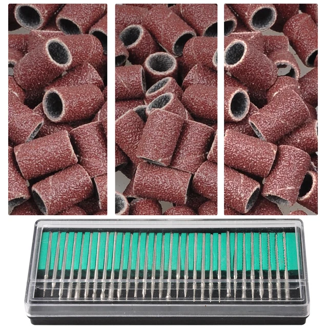 300x Bandas de lijado de taladro de uñas 80"" 120"" 180"" y 30x brocas lima de taladro de uñas uso arte
