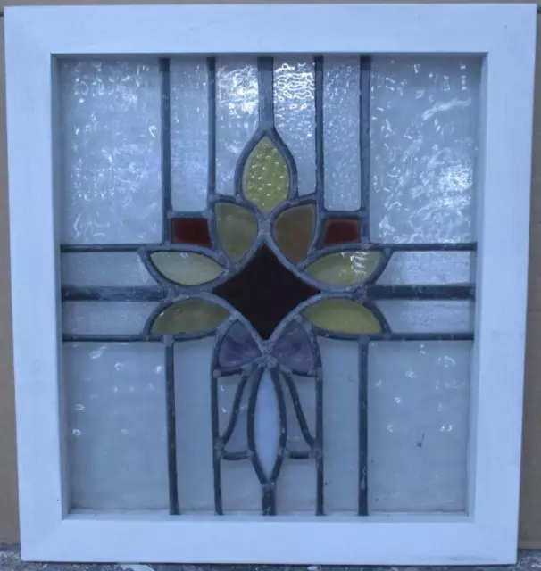 OLD ENGLISH LEADED STAINED GLASS WINDOW Beautiful Floral 17" x 18.5"