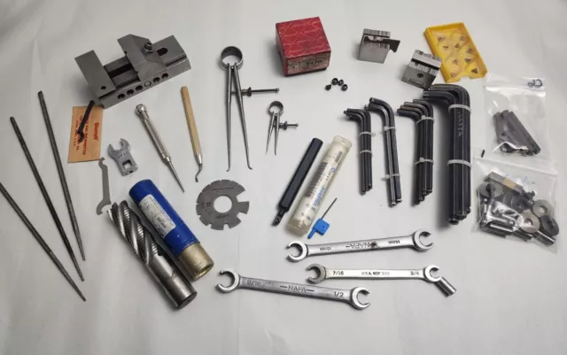 Machinist Tool Lot Grinding Vice Calipers Wrenches Cutters Files Starrett Etc..