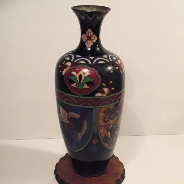 Meiji Period Japanese Silver Wire Cloisonne Vase with 19th C Vantine Label 9.5"