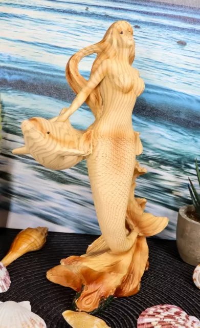Large Ocean Mermaid Princess With Dolphin Friend Figurine Coastal Marine Statue 3
