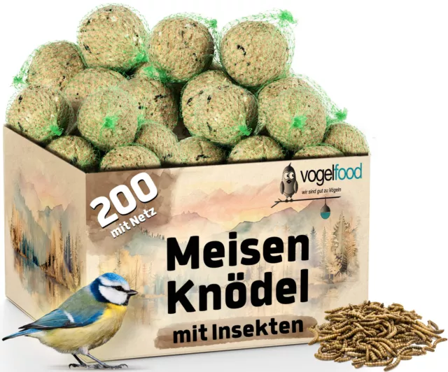 200 Meisenknödel mit Insekten mit Netz Vogelfutter Fett Streu Wild Ganzjahres