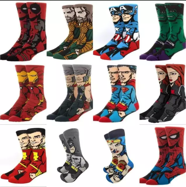 Calze Marvel/DC BN unisex Batman Hulk Thor Spiderman prima guerra mondiale flash Ironman + altro