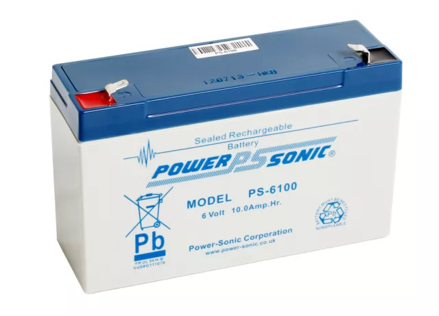 POWER-SONIC 6V 10AH AGM Sealed Lead Acid Rechargeable Battery PS-6100  Battery £24.19 - PicClick UK