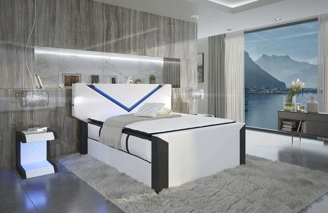 KUNSTLEDER BOXSPRINGBETT DESIGN Bett Komplett 180x200 LED Ehebett LYON ...