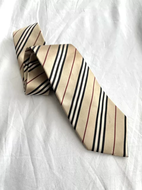 Burberry London Necktie 100% Silk, Beige Striped  Luxury Tie Retails $240